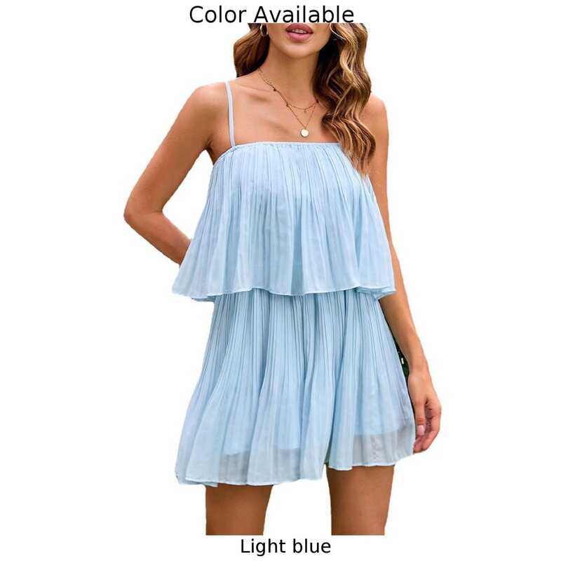 Women\\\'s Strappy Summer Dress A line Mini Design Two tier Ruffled Baggy Cut Chiffon Material Perfect for Beach Holidays