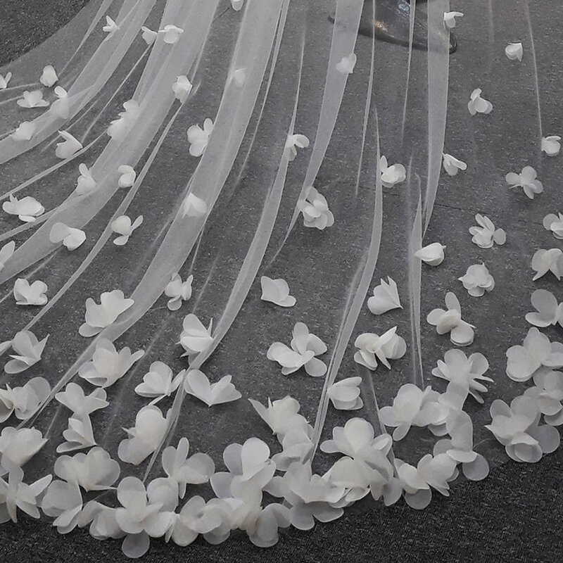 Biały Ivory welon ślubny długie długie welony ślubne 3D kwiaty kwiecista koronka płatki welon Bride velos de novia akcesoria ślubne