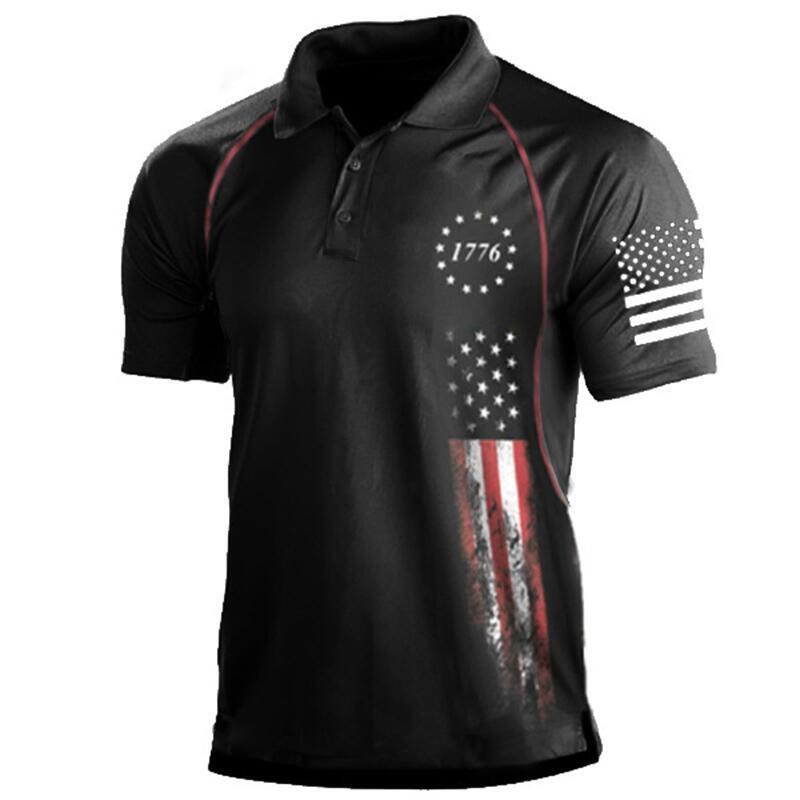 Camisa polo militar masculina, camiseta com bandeira americana, roupas masculinas, tops de golfe ao ar livre, 1776, manga curta