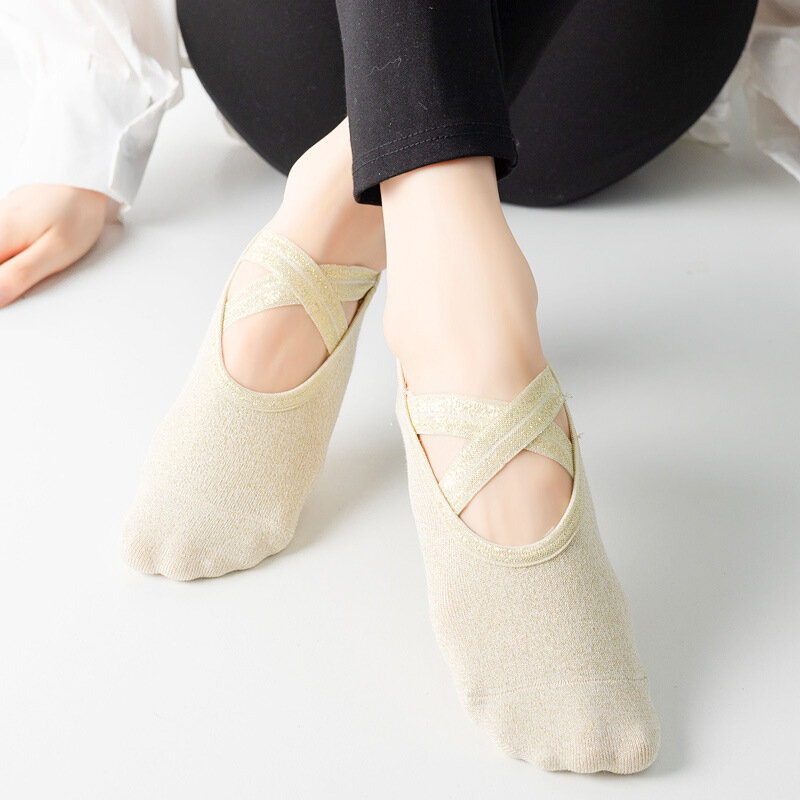 Женские носки для йоги, золотистые шелковые Нескользящие дышащие спортивные носки для пилатеса, танцев и фитнеса