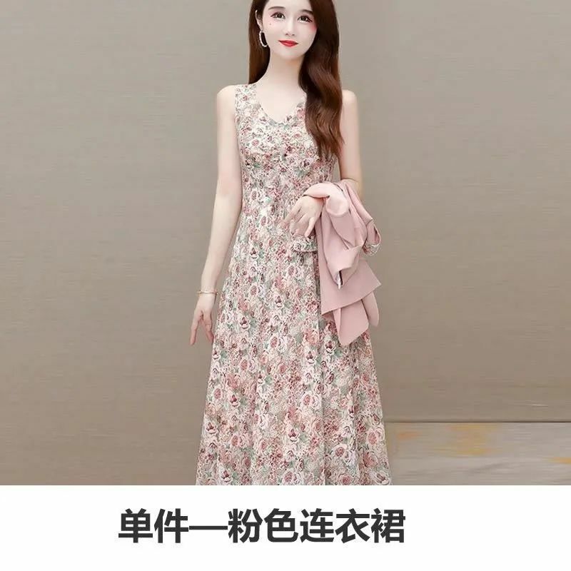 Ladies Spring Temperament Trend Printing Buttons Slim V-neck Sleeveless Dresses Women Casual Solid Color Buttons Short Sle Coat
