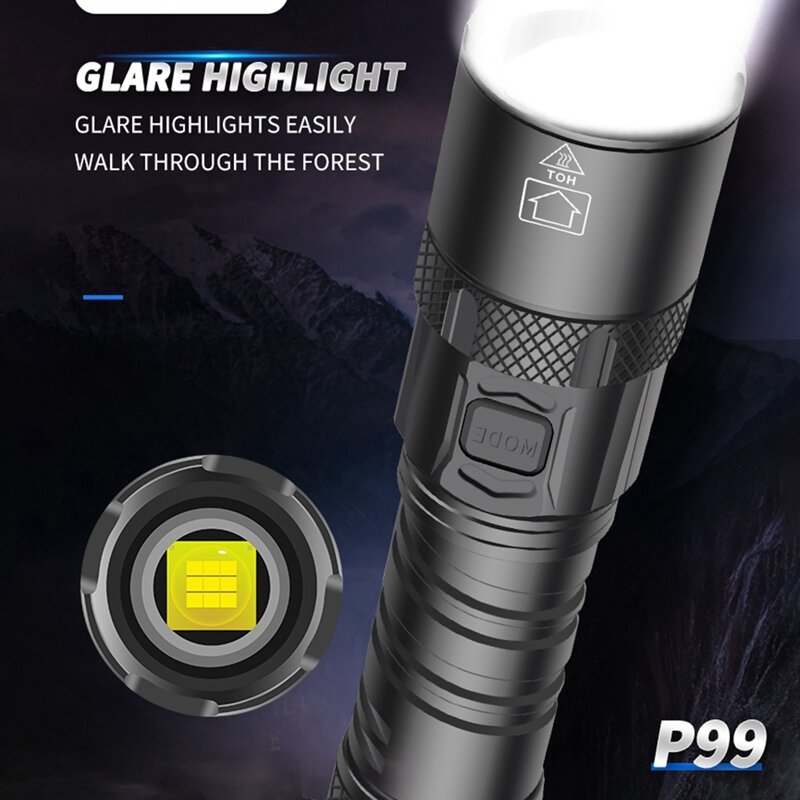 Most Powerful Flashlight Rechargeable Telescopic Zoom Input And Output High Long-Range Glare Lantern