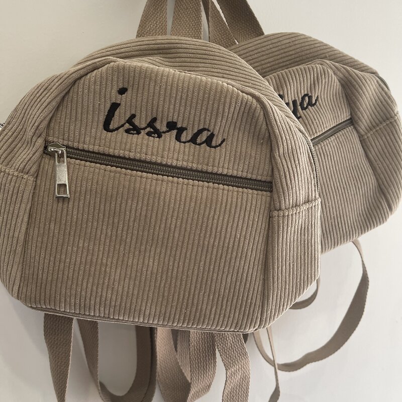 Новый вельветовый однотонный Модный женский рюкзак с индивидуальной вышивкой 2024, простой и универсальный рюкзак с вышивкой