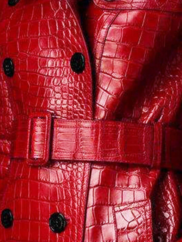 Lautaro autunno lungo Trench in pelle con stampa coccodrillo rosso per cintura da donna doppio petto elegante stile britannico moda 2021