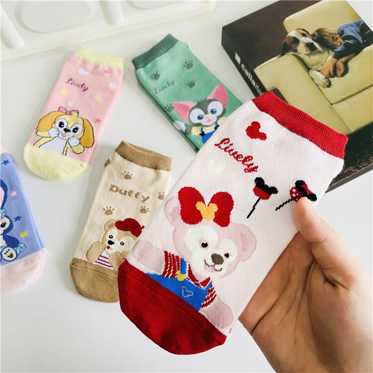 1 Paar Sanrio Disney Mickey Lion King Simba/Aladdin Lampe Gott/Dumbo Socken Harajuku Cartoon Print lustige Socke Erwachsene kurze Socke