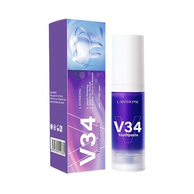 V34 Teeth Whitening Purple Toothpaste Remove Teeth Stain Fresh Whitening Breath Oral Corrector Brightening Care Color A8W3