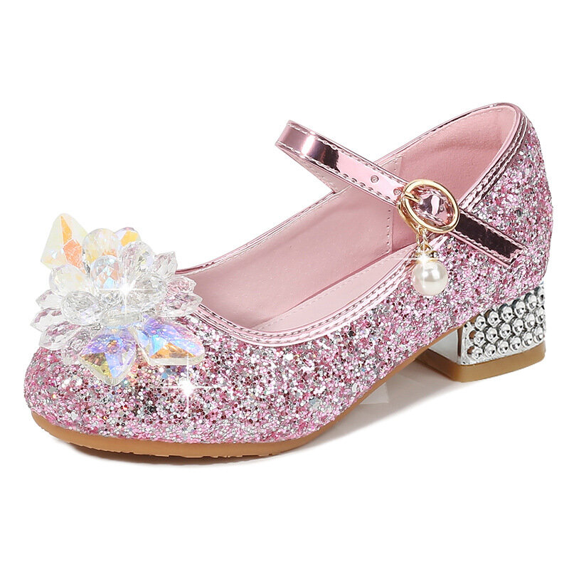 Tacchi alti per ragazze primavera e autunno nuova moda bambina principessa scarpe singole scarpe di cristallo per bambini