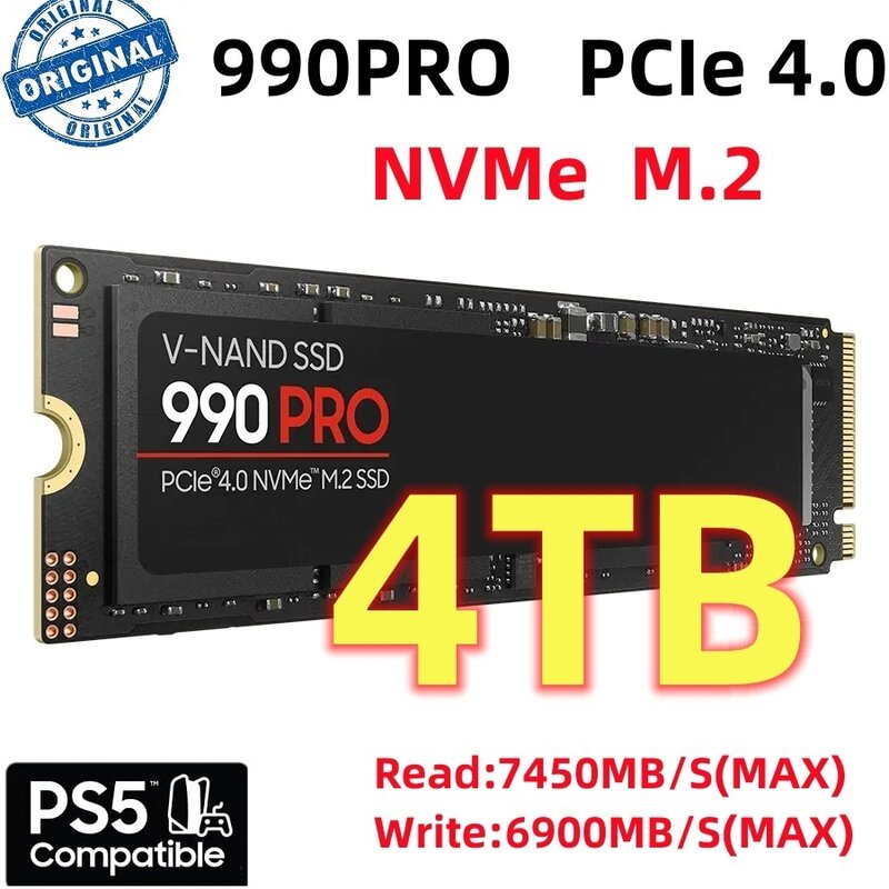 SSD высокоскоростной 990 PRO PCIe 4,0 NVMe 4,0 M.2 2280 1TB 2 ТБ 4TB SSD Внутренний твердотельный жесткий диск для ноутбука ПК PS4 128gb
