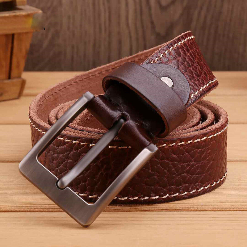 (Ta-weo) Men's Retro Cowhide Belt, High Quality Western Cowboy Style Pin buckle Belts