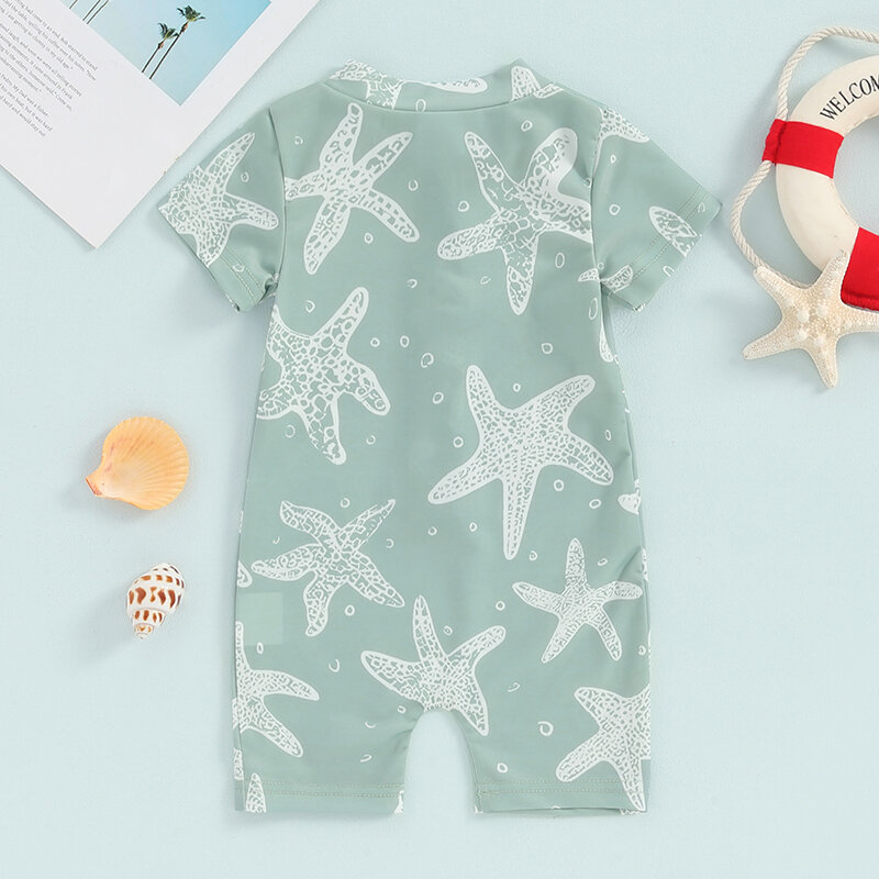 Купальный костюм для маленьких мальчиков, купальник с короткими рукавами и морскими звездами, купальник на молнии для маленьких мальчиков, купальные костюмы