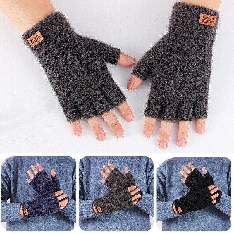 Winter handschuhe für Männer Halb finger schreiben Büro Radfahren Strick handschuhe Studenten Alpaka Wolle warme dicke elastische Fahr handschuhe