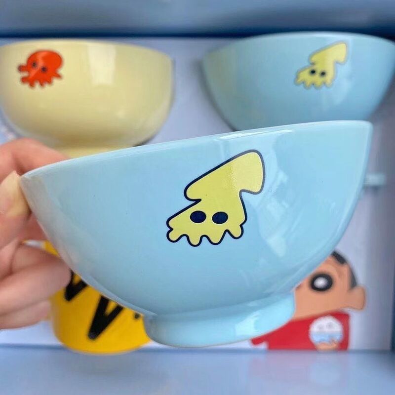 Shin-chan-tazón de dibujos animados para niños y niñas, palillos, plato, taza de leche, tazón de arroz, vajilla de cerámica, regalo, nuevo