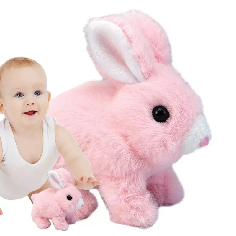 Brinquedo elétrico do coelho do luxuoso para crianças, boneca animal adorável, coelhinho adormecido recheado, modelo mini, presente de aniversário da Páscoa