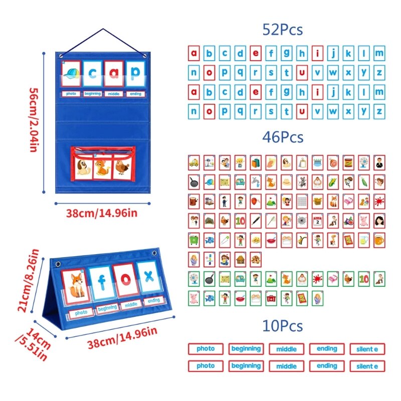 16FB CVC Word Builder Thẻ biểu đồ bỏ túi trên máy tính để bàn Bộ thẻ phát âm Trò chơi thẻ