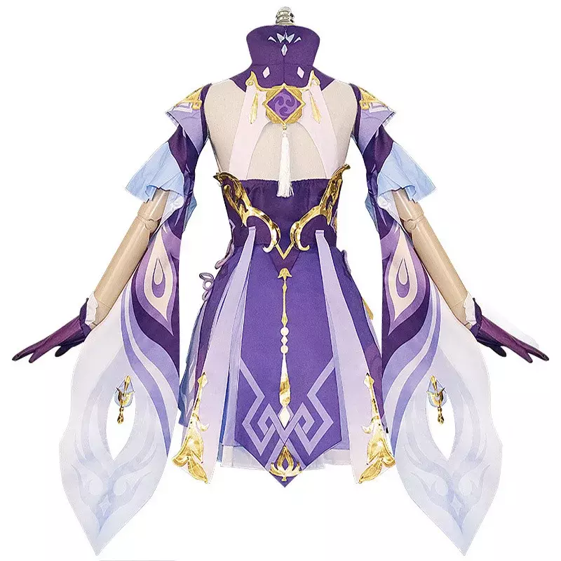 Genshin Impact Anime Figure Cosplay Costumes pour femmes, jeu, KeQing, Halloween, robe, perruque trempée