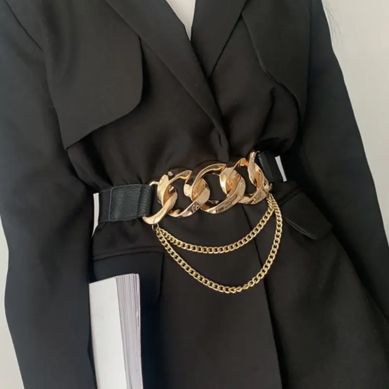 حزام سلسلة ذهبي للنساء ، حزام مطاطي ، خصر معدني فضي ، جودة عالية ، معطف نسائي مطاطي ، Ketting Riem ، علامة تجارية فاخرة