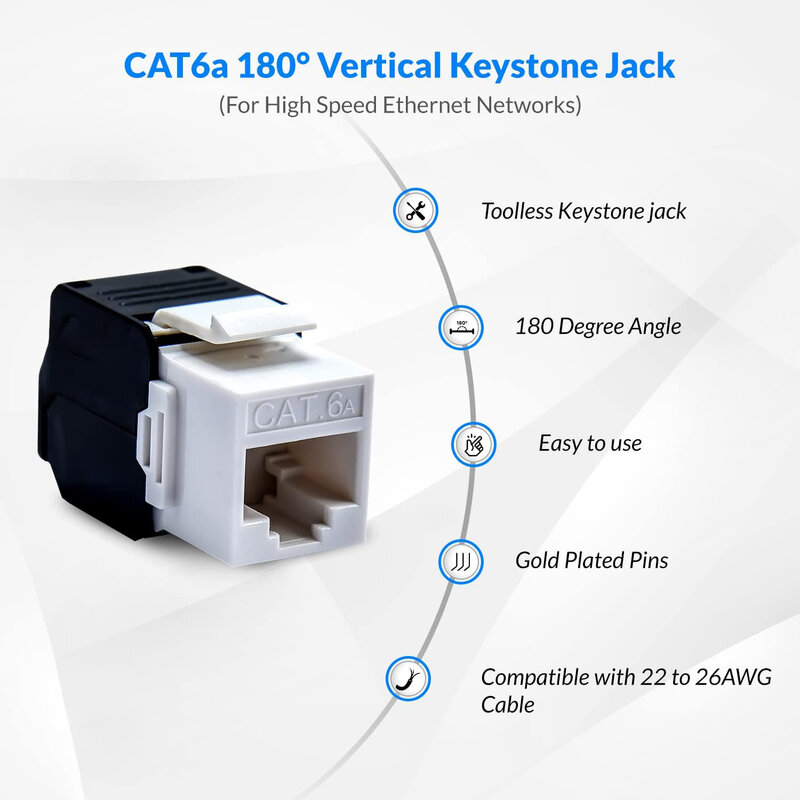 ZoeRax 1 buah Cat8 Cat7 Cat6a RJ45 Keystone Jack | 180 derajat UTP terminasi balita Jack wanita | Adaptor Ethernet jaringan
