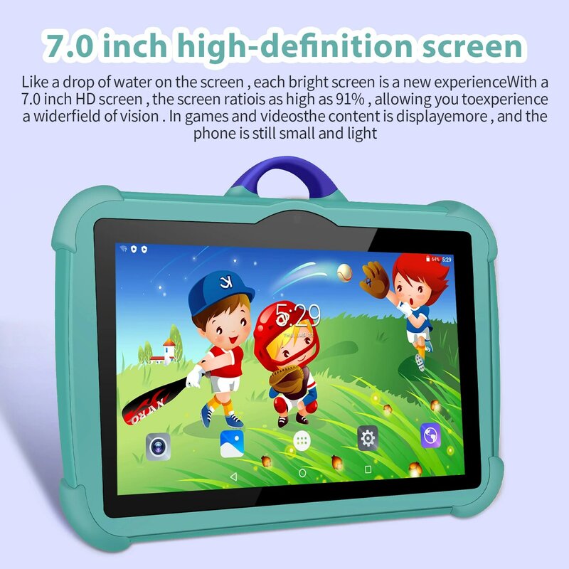 Tablets Quad Core com Wi-Fi para Crianças, Android 9, Google Play, Suporte Bluetooth, 5G WiFi, 4GB RAM, 64GB ROM, 4000mAh, 7 pol, Novo