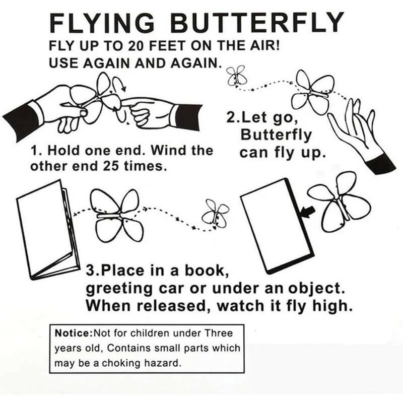 Flying Butterfly Cards Wrap para Party Games, Clockwork, Prank de borracha, Brinquedos engraçados para cartões