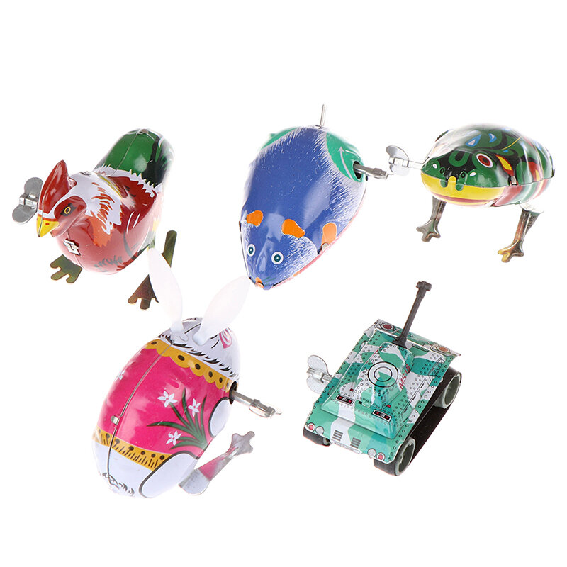 1Pc Kids classic toy tin wind up clockwork toys jumping iron frog rabbit toys
