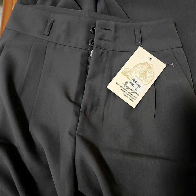 Pantalones de traje negros para mujer, pantalones de pierna ancha de 2 botones, ropa de calle Vintage, pantalones de trabajo de cintura alta para damas de oficina, moda coreana, nuevo
