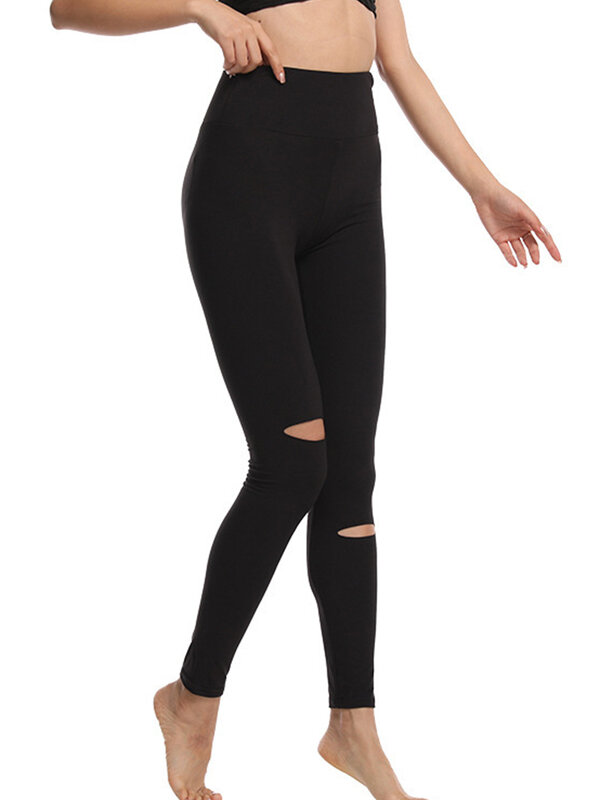 กางเกงรัดรูปเอวสูงผ้ายืดสำหรับผู้หญิงกางเกงออกกำลังกายสีดำ