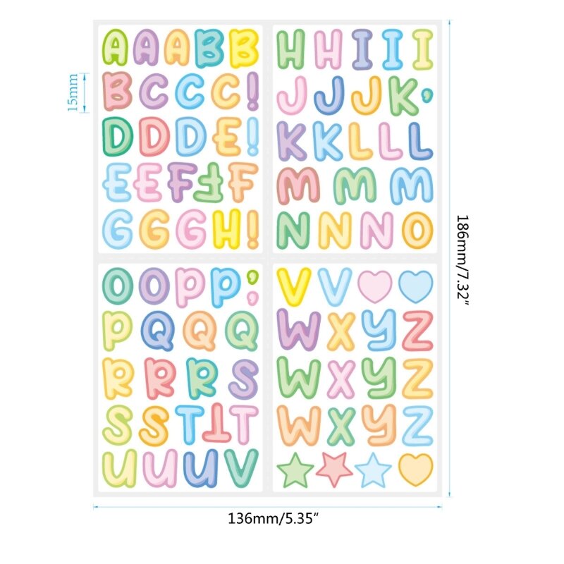 4 hojas de pegatinas de letras autoadhesivas, pegatinas de letras de dibujos animados, pegatinas del alfabeto H7EC