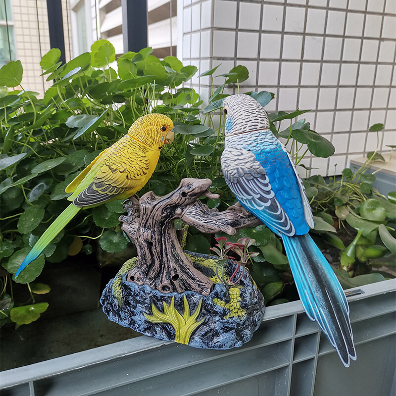 模擬サウンドコントロール鳥インコ素敵な2ユニットオウム電気人工鳥歌鳥ホーム庭の装飾