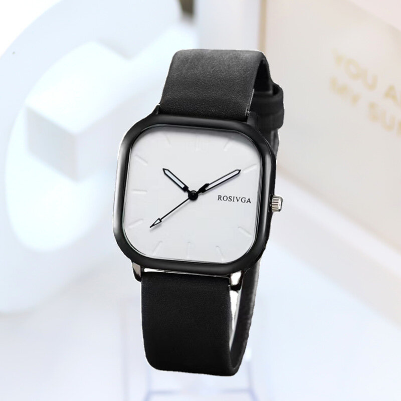 Fashion Watch Simple Square Dial PU Leather Quartz Men Business Watch Wristwatch for Men Clock for Women Montre Homme