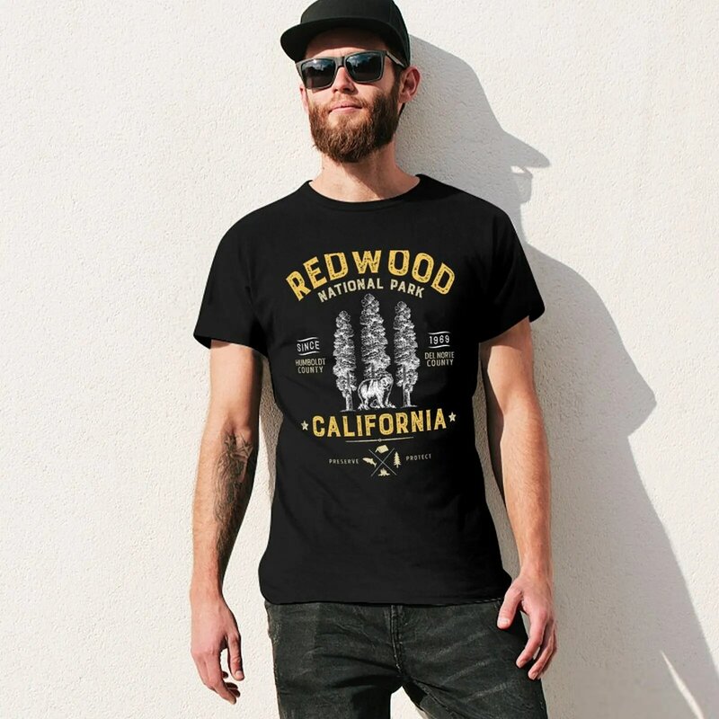 Kaus Taman Nasional Redwood kaus antik California beruang hadiah atasan kaus polos kaus pria bergaya kasual