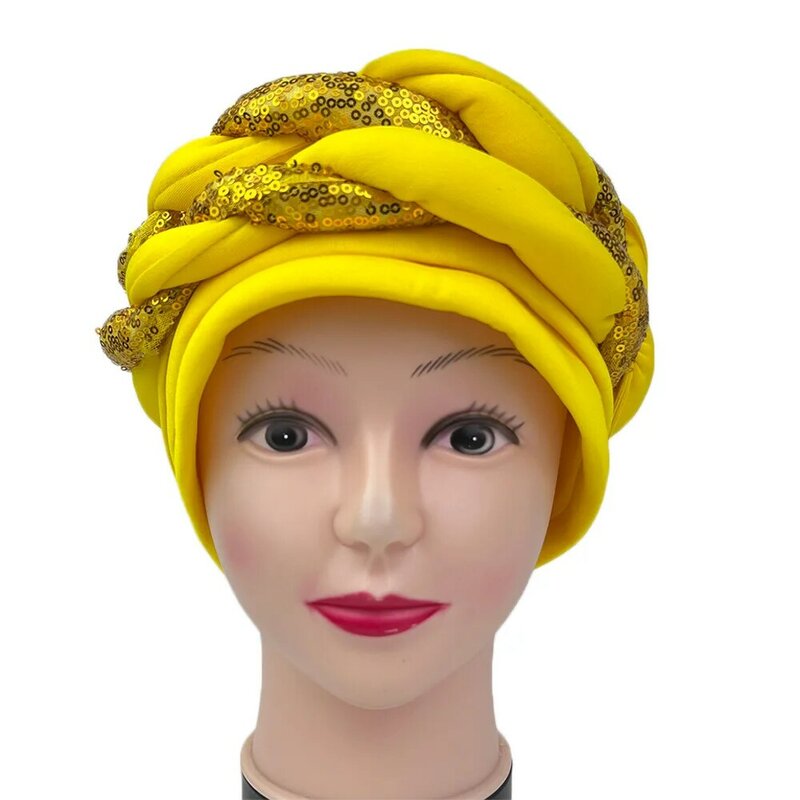หมวกฮีตตี้ปักเลื่อมสีพื้นสไตล์แอฟริกันสำหรับผู้หญิง2023ฤดูใบไม้ร่วงที่สง่างาม