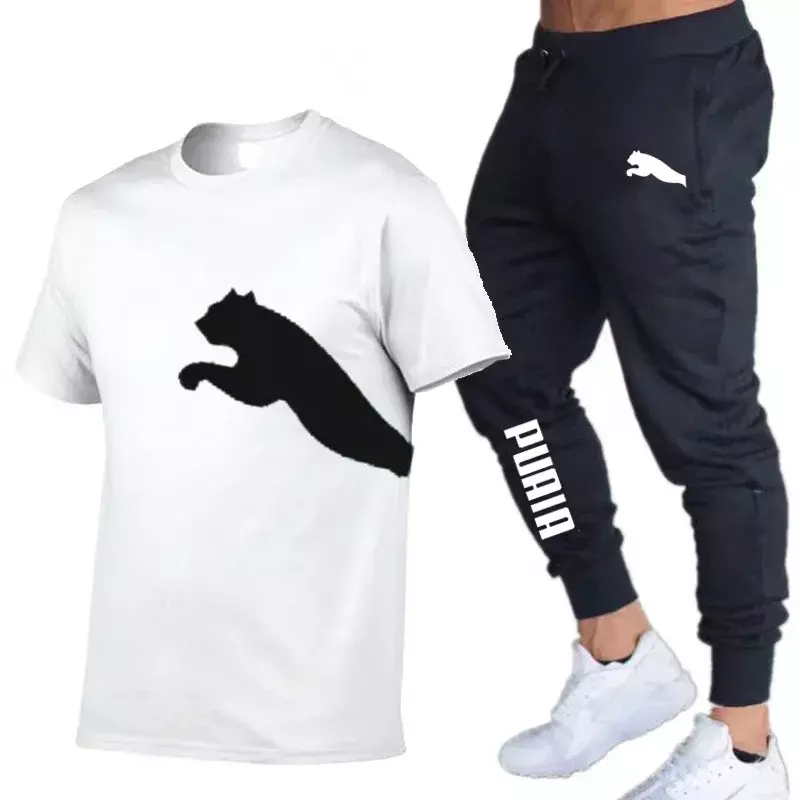 2024 Summer New High Quality Fashion Running Wear Casual Sports Pant Men's Casual Plus Size Short Sleeved T-shirt Set Two Pieces