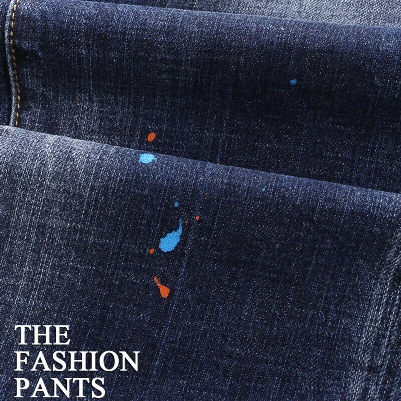 Джинсы мужские рваные эластичные в стиле ретро, Модные Синие рваные джинсы Slim Fit, Брендовые брюки из денима в стиле хип-хоп с рисунком, уличная одежда