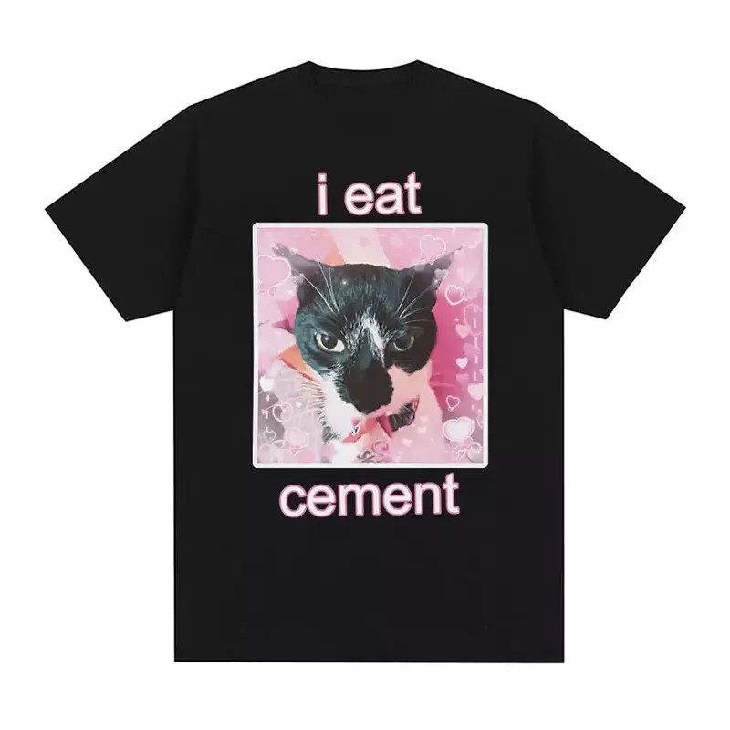 Funny I Eat Cement Cat Meme Graphic T-Shirt Men men Fashion Casual Short Sleeve T-shirts Summer Tops Cotton Oversized T Shirt