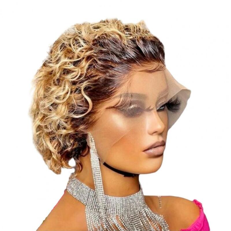 Peruca de cabelo humano curto para mulheres, cor marrom, renda, onda de primavera, cor natural, loiro, Borgonha, Remy, 55-58cm