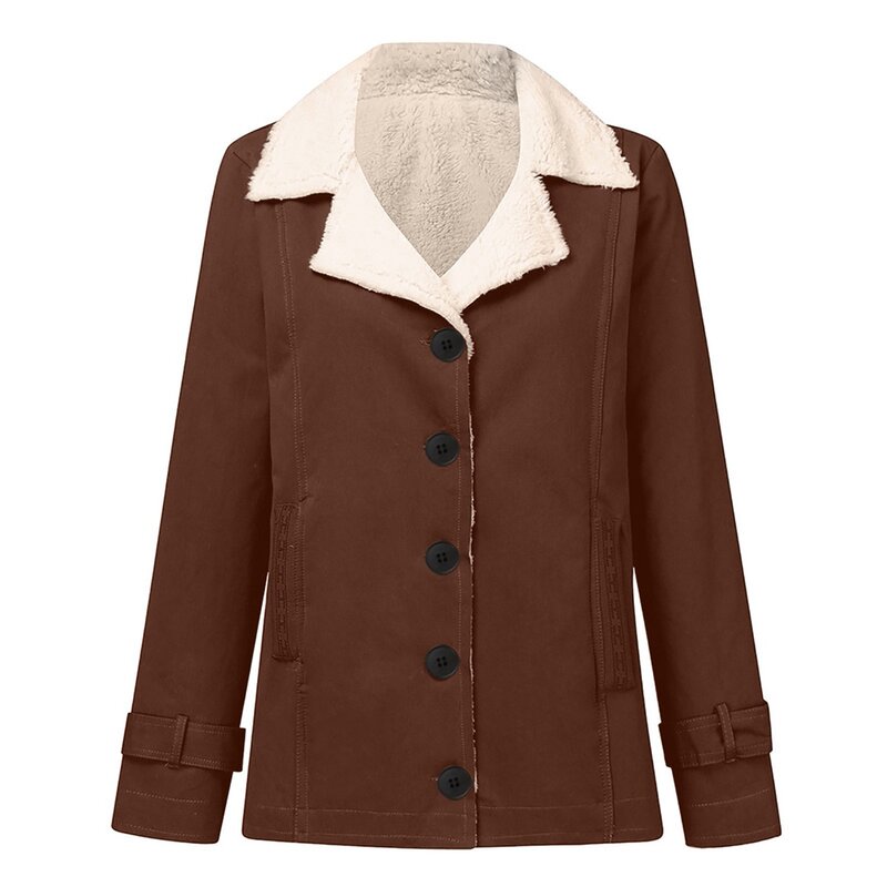 Giacche per donna Trench cappotti Plus Size inverno caldo composito pulsante risvolti giacca Outwear cappotto marrone XXL