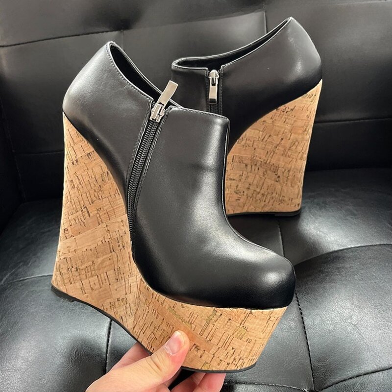 Sepatu hak tinggi wanita kualitas tinggi baru hak Wedge seksi sepatu wanita hitam elegan kepala bulat glamor ukuran Plus US 5-15