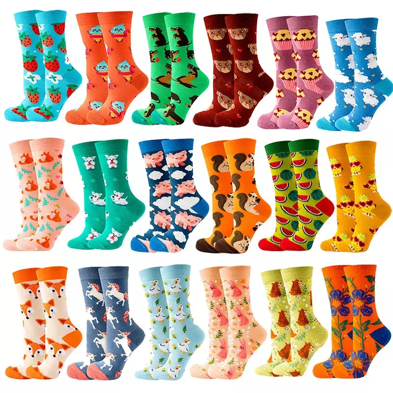 New women's socks for autumn and winter, animal mid tube socks, fruit men's socks, cute and fashionable socks, food, personality