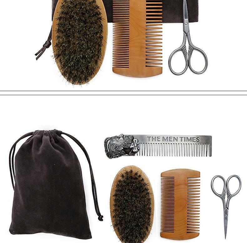 Man's Beard Brush and Comb Sets Wooden Hair Wide Tooth Comb Beard Care Kits