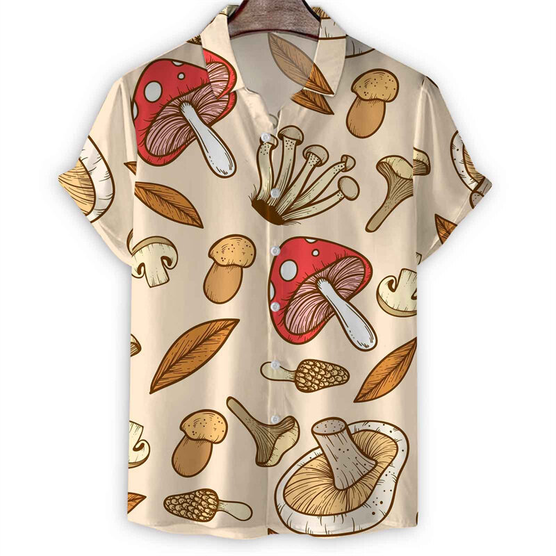Мужская Летняя гавайская рубашка с 3D-принтом в виде грибов, пляжные Топы большого размера с короткими рукавами, рубашка с лацканами, Алоха