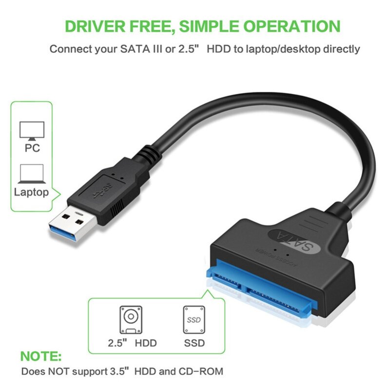 SATA para USB 3.0 / 2.0 Tipo C Cabo, Disco Rígido Externo, 22 Pin Adapter, 2.5 ", 6 GBPS, HDD, SSD, Sata III para PC