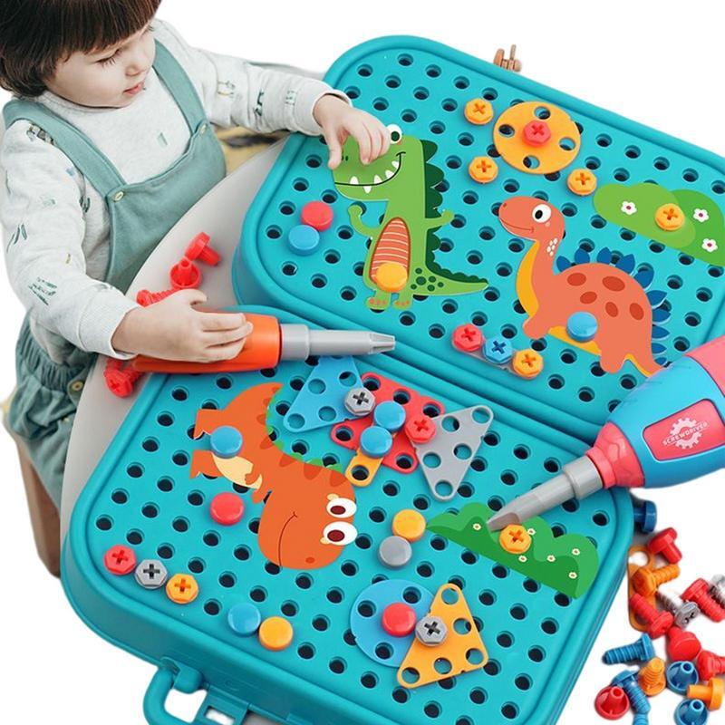 Ensemble de perceuse électrique bricolage pour enfants, vis 3D, dinosaure créatif, jouets de puzzle, briques de construction, 351 pièces