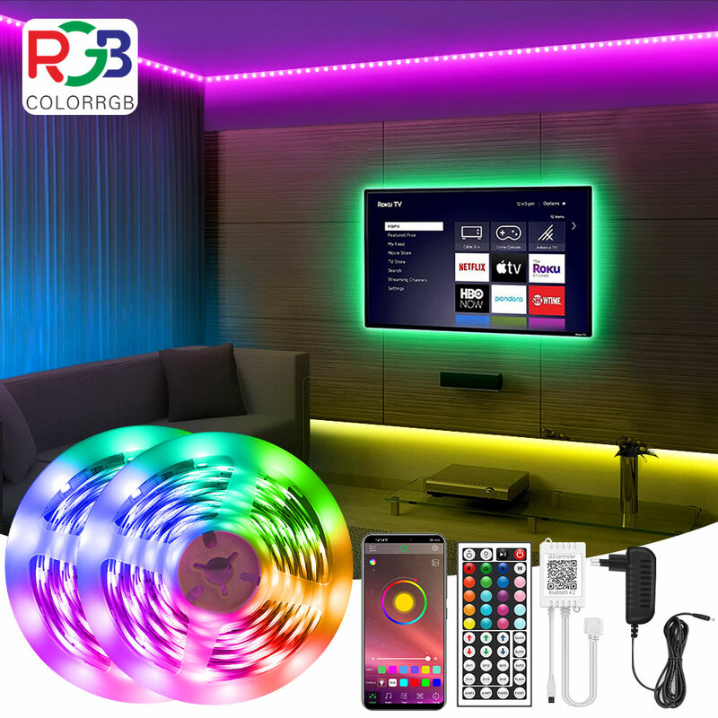 Tira de luces LED RGB 5050 con sincronización de música, colores cambiantes, micrófono incorporado, cuerda de luces controladas por aplicación, 5M, 10M, 20M