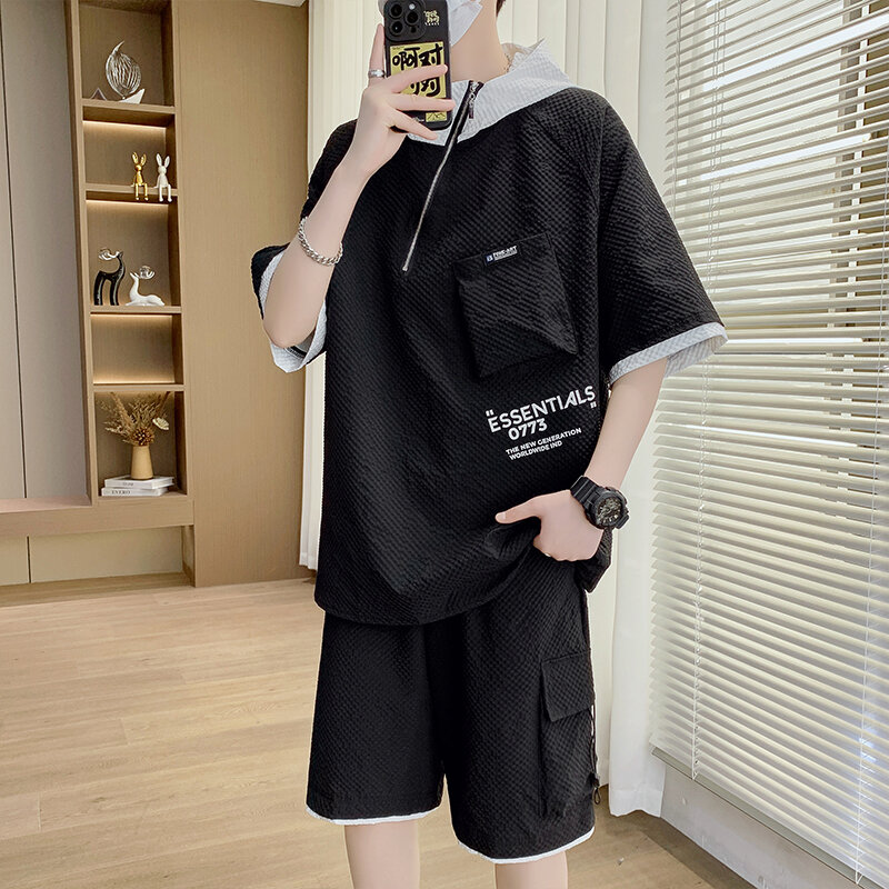 Summer 2 Pieces Set Tracksuit Men's Hoodies T-Shirt Shorts Harajuku Streetwear Oversized Men Sets Short Outfits Suits