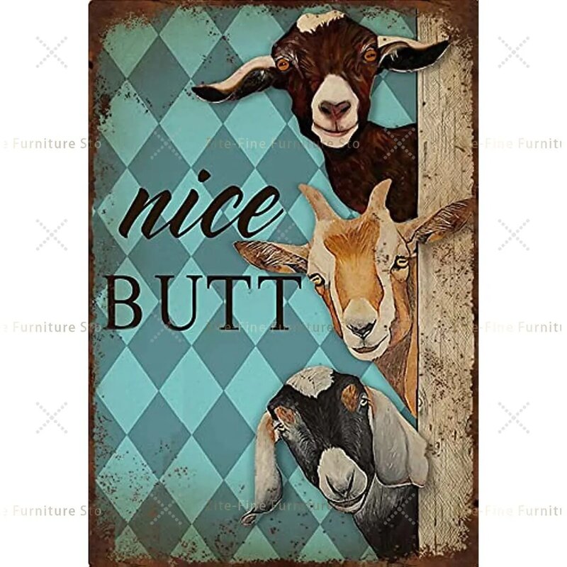 Graman Nice Butt Goats Metal Tin Sign Wall  Vintage Retro Poster Plaque Cute Goats Home Bedroom Bathroom Wall Decor ,8x12inches