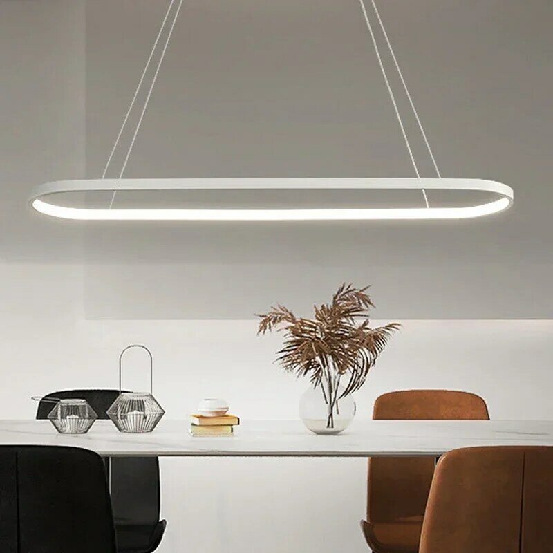 Modern LED Pendant Light, Linha simples Lâmpada, Sala de estar, Sala de jantar, Quarto, Preto, Branco, Luz Haning, Home Decor Iluminação