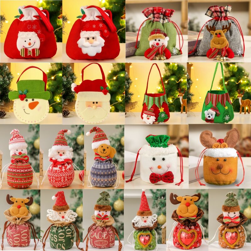 Christmas Candy Drawstring Bags Carton Santa Claus Snowman Biscuits Food Handbag Xmas Party Cookies Decor Children'S Gift Bag
