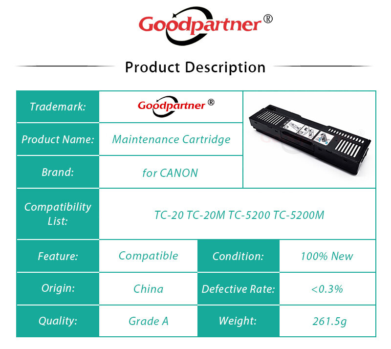 1X MC-32 картридж для обслуживания, емкость для чернил для CANON TC-20 TC-20M TC-5200 TC-5200M