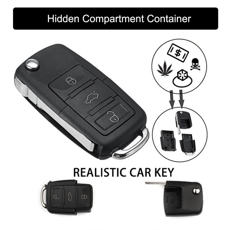 Diversion Safe Car Key Fob With Logo Sticker Hidden Secret Compartment Stash Box Discreet Decoy For Hide And Store Necklace Ring
