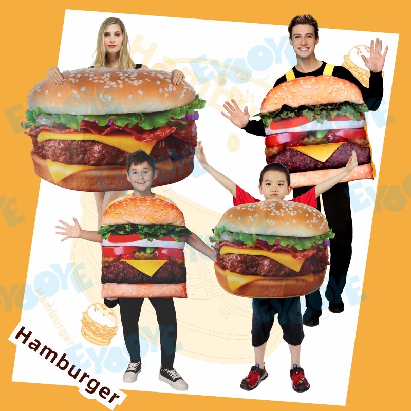 Trang Phục Hóa Trang Hamburger Pizza Xảo Thịt Heo Halloween Giáng Sinh Đầm Hiệu Suất Carnival Đảng Bộ Trang Phục Cha Mẹ-Con Quần Áo